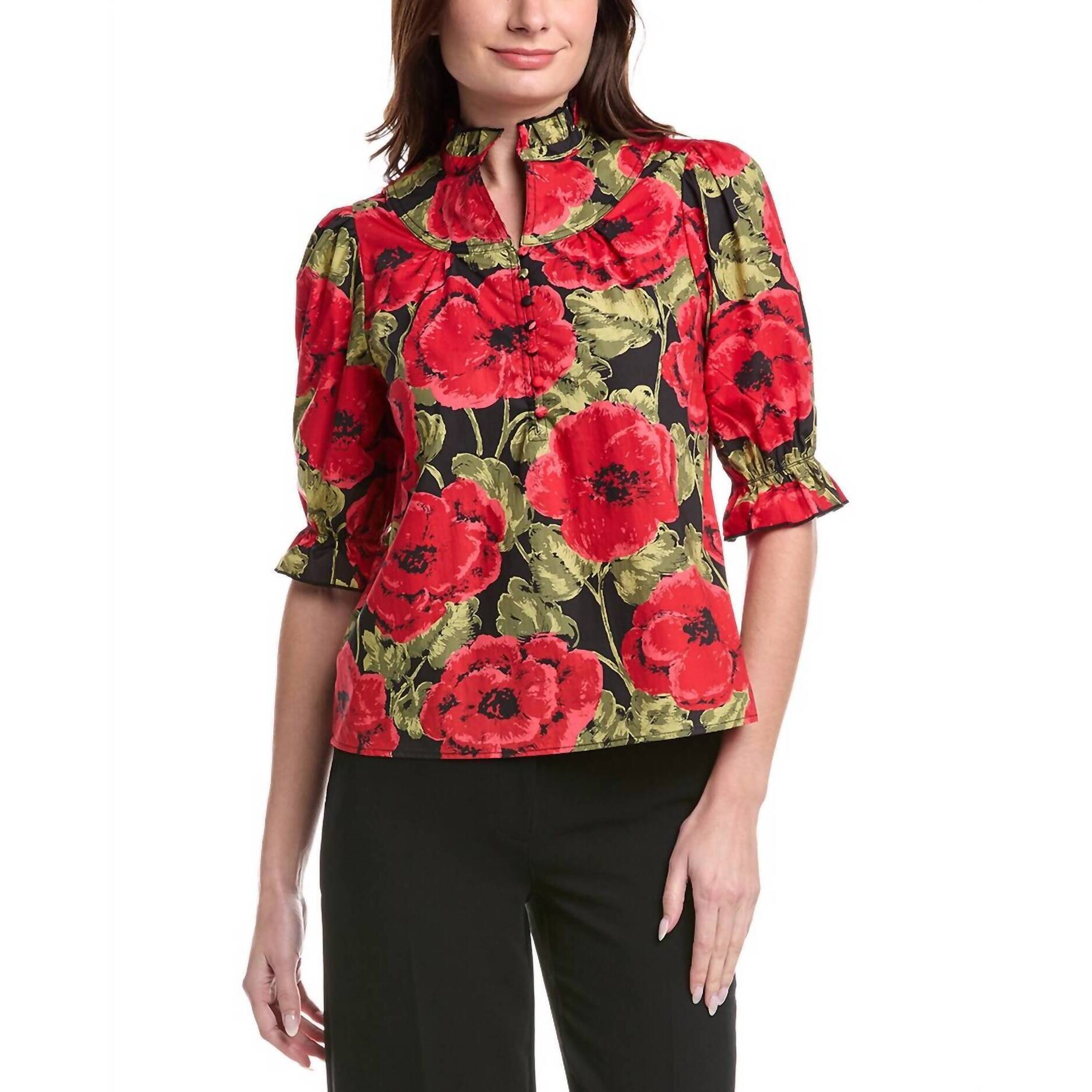 New Flora Bea Edith Button Down Top In Black Rose